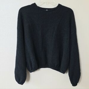 Zara Womens Black Casual Ribbed Knit Puff Sleeve Cropped Sweater - Size Large